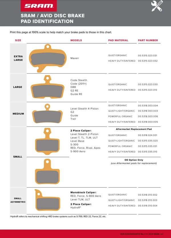 SRAM Sintered Disc brake pad (Large), Code, Guide, G2,  Motive