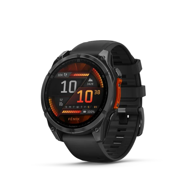 Garmin Fenix 8 - 47mm Amoled Sapphire - Grå DLC-titan med svart silikonarmband