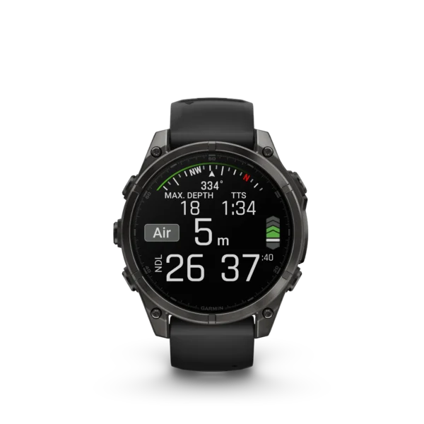 Garmin Fenix 8 - 47mm Amoled Sapphire - Grå DLC-titan med svart silikonarmband