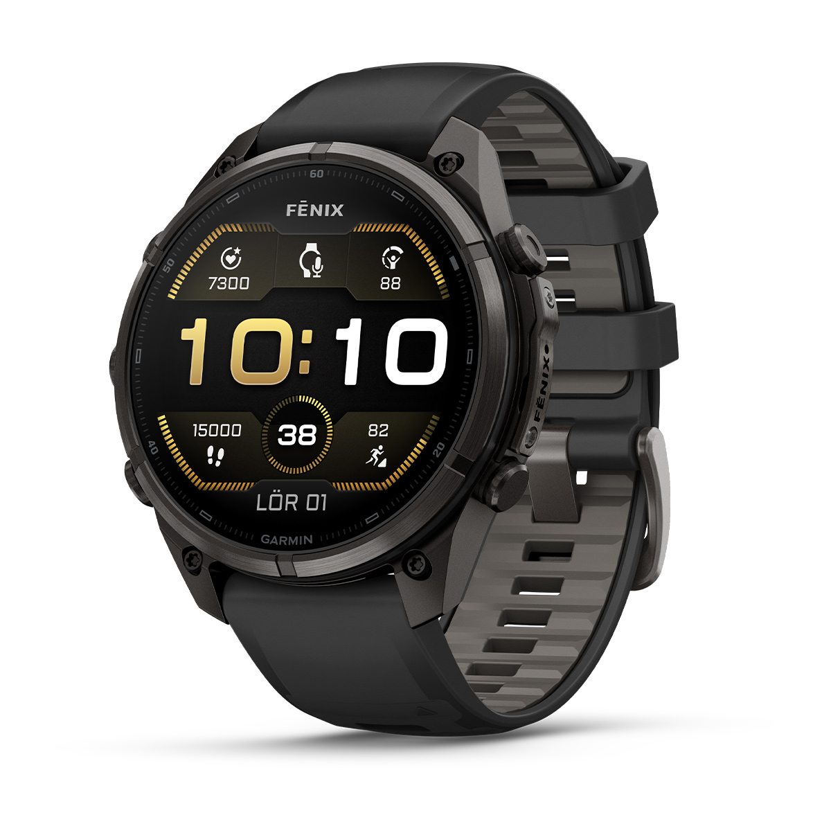 Garmin fēnix 9 Pro 47 mm – Kolgrå titan (DLC) – svart/stengrått silikonarmband
