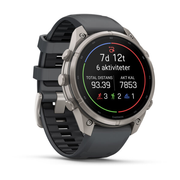 Garmin fēnix 9 Pro 47 mm – Titan – grafitgrått/svart silikonarmband