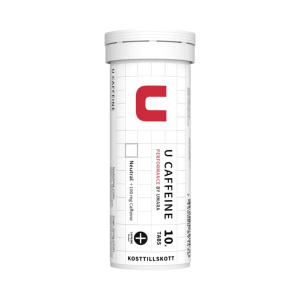 Umara U Caffeine – koffeinbrustabletter, 100 mg - Neutral, 1 rör × 10 tabletter – produktförpackning